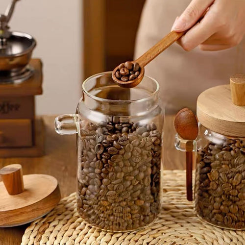 Glass Airtight Jar 🫙 Built-in Wooden Scoop
