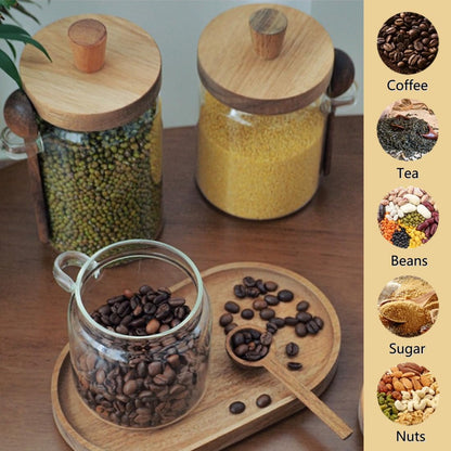 Glass Airtight Jar 🫙 Built-in Wooden Scoop