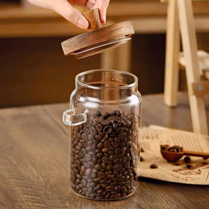 Glass Airtight Jar 🫙 Built-in Wooden Scoop