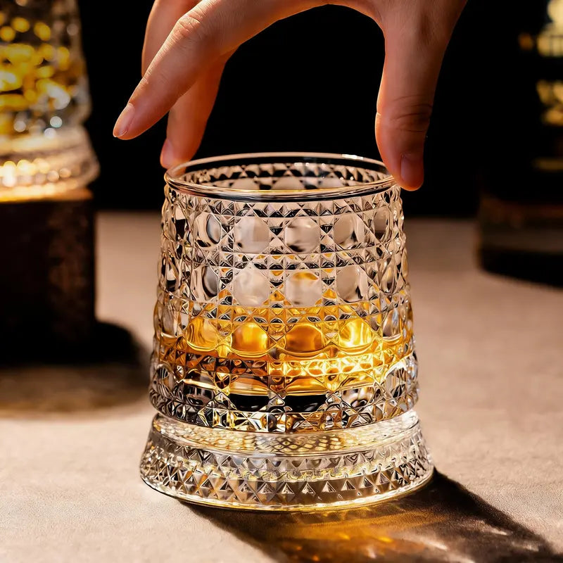 360° Spinning Whiskey Glass 🥂 Rotatable Crystal Glass