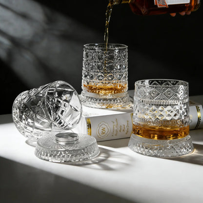 360° Spinning Whiskey Glass 🥂 Rotatable Crystal Glass